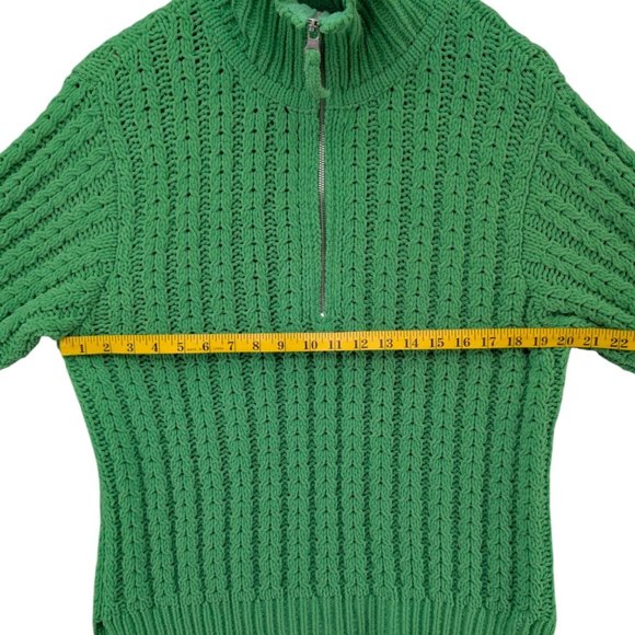 Aerie Cable Care Sweater Womens Green Chunky Knit 1/4 Zip Oversized Size S - Picture 7 of 8